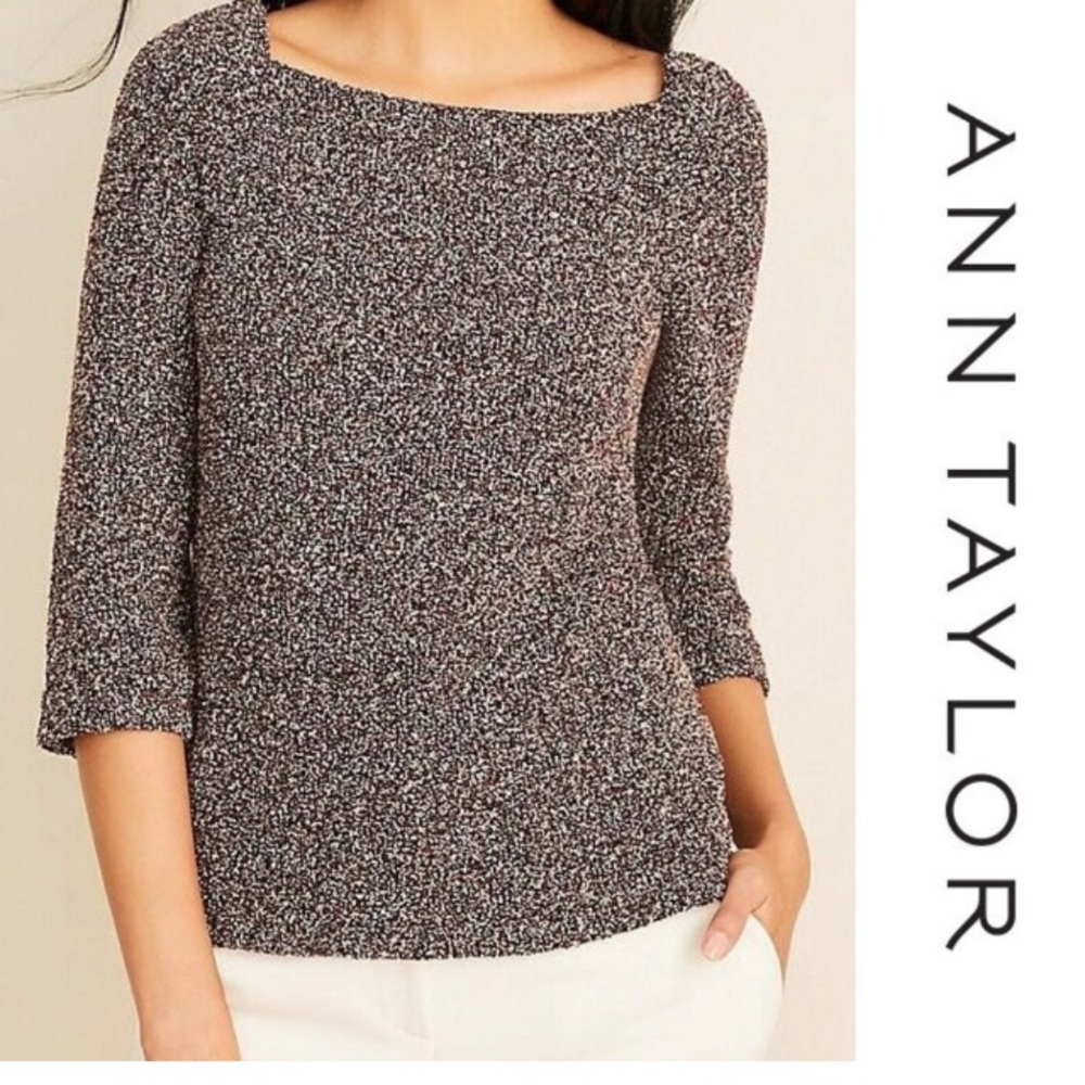 Ann Taylor Boucle Sleeve Square Neck Top NWT